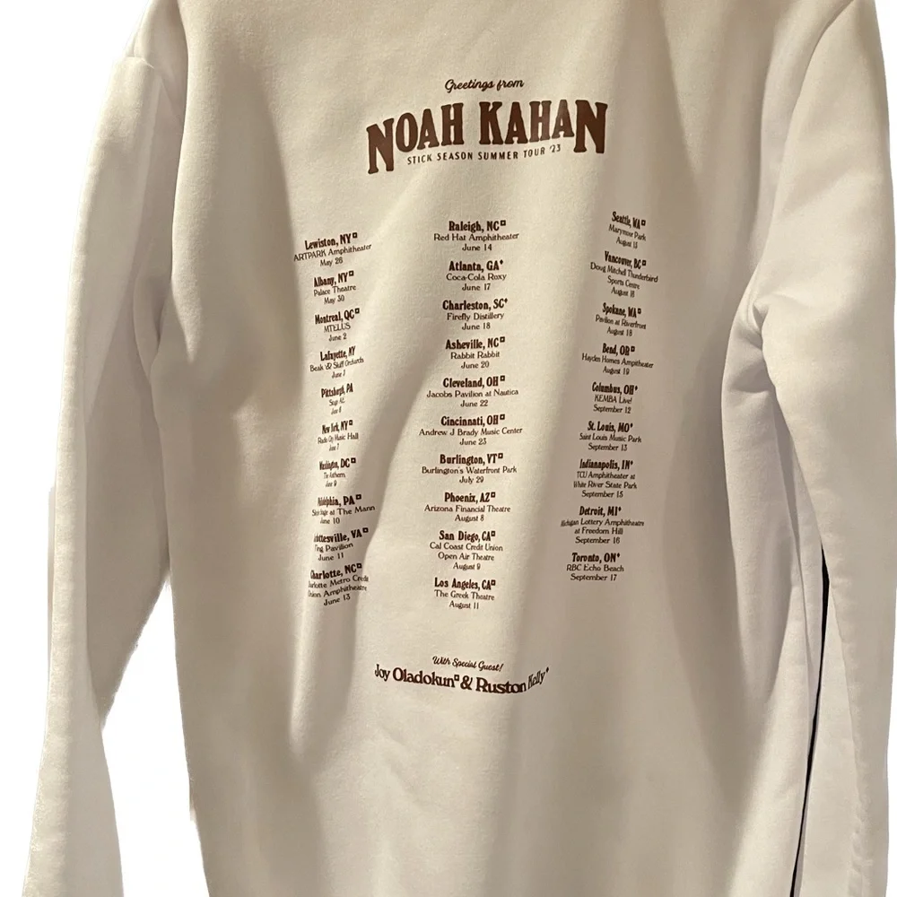 Noah Kahan Crewneck Sweatshirt Stick Season 2023 White Size Medium Adult Photo - Picture 2 of 6